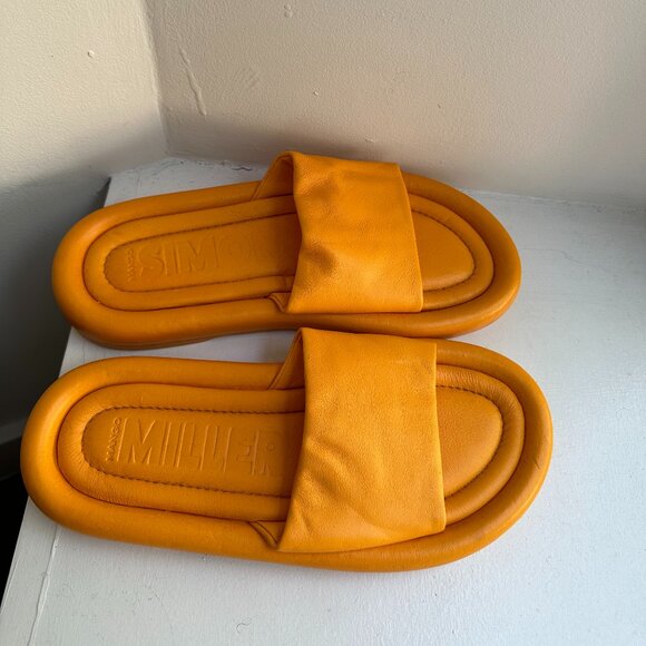 Simon Miller x Mango Orange Leather Slide Sandals Eur 38 US 7.5 - Picture 1 of 4